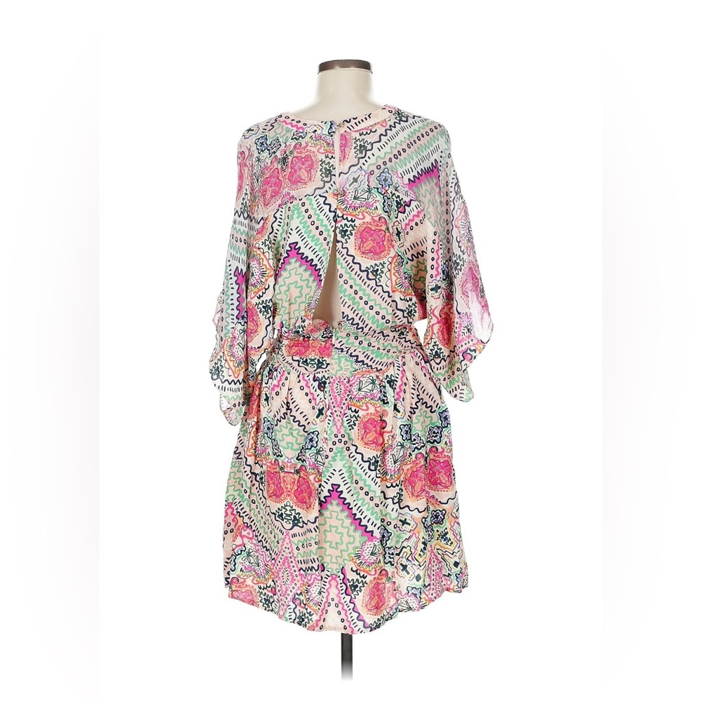 Maeve Floral Geo Print Mini Dress in Pink, Green & Blue - Picture 5 of 8